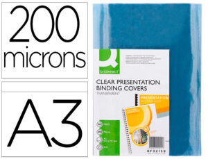 Tapa de encuadernacion q-connect pvc din a3 incolora 200 mc caja de 100 unidades