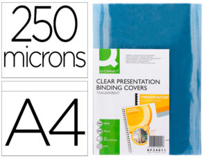 Tapa de encuadernacion q-connect pvc din a4 incolora 250 mc caja de 100 unidades