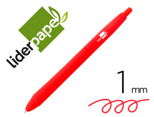 Boligrafo liderpapel gummy touch retractil 1,0 mm tinta roja