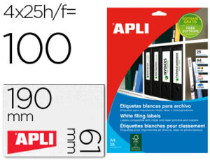 Etiqueta adhesiva apli 1233 tamaño 190×61 mm para fotocopiadora laser ink-jet caja 25 hojas con 100