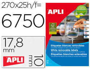 Etiqueta adhesivas apli 10197 tamaño 17,8×10 mm removible para fotocopiadora laser ink-jet caja 25 hojas con