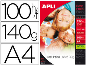 Papel fotografico apli glossy din a4 pack de 100 hojas 140 gr