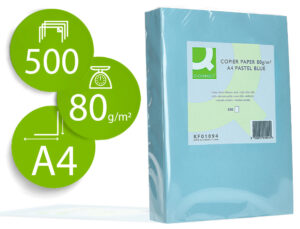 Papel color q-connect din a4 80gr celeste paquete de 500 hojas