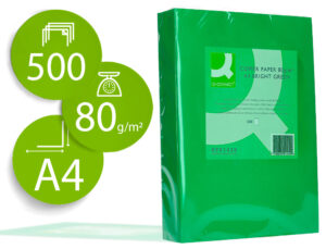 Papel color q-connect din a4 80gr verde intenso paquete de 500 hojas