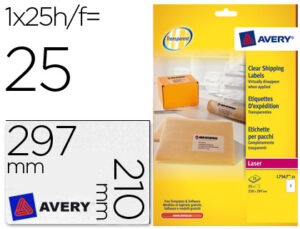 Etiqueta adhesivas resistente avery transparente 210×297 mm caja de 25 unidades