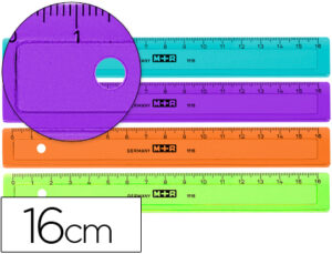 Regla m+r 16 cm plastico graduada y biselada colores surtidos