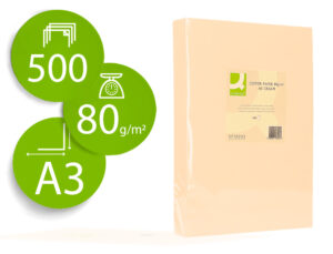 Papel color q-connect din a3 80gr crema paquete de 500 hojas