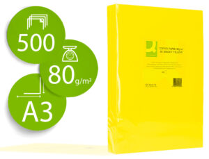 Papel color q-connect din a3 80 gr amarillo intenso paquete de 500 hojas