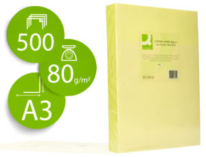 Papel color q-connect din a3 80gr amarillo neon paquete de 500 hojas