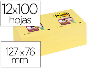 Bloc de notas adhesivas quita y pon post-it super sticky 76×127 mm con 12 bloc amarillo canario