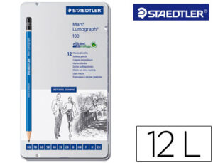 Lapices de grafito staedtler mars lumograph 100 caja metalica de 12 lapices 8b- 7b-6b-5b-4b-3b-2b-b-hb-f-h-2h