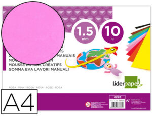 Goma eva liderpapel din a4 60g/m2 espesor 1,5mm rosa paquete de 10 hojas