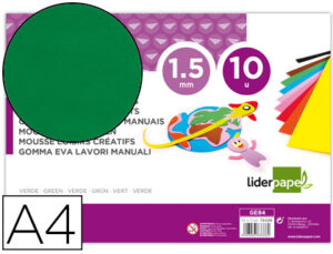 Goma eva liderpapel din a4 60g/m2 espesor 1,5mm verde paquete de 10 hojas