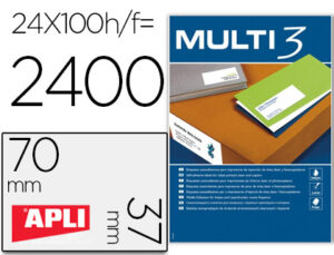 Etiqueta adhesiva multi 3 apli 70×37 mm fotocopiadora laser ink-jet caja con 100 hojas din a4