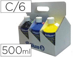 Tempera pelikan escolar 500 ml especial colegio pack 6 botellas colores surtidos