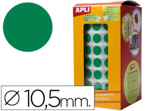 Gomets autoadhesivos circulares 10,5mm verde rollo de 5192 unidades