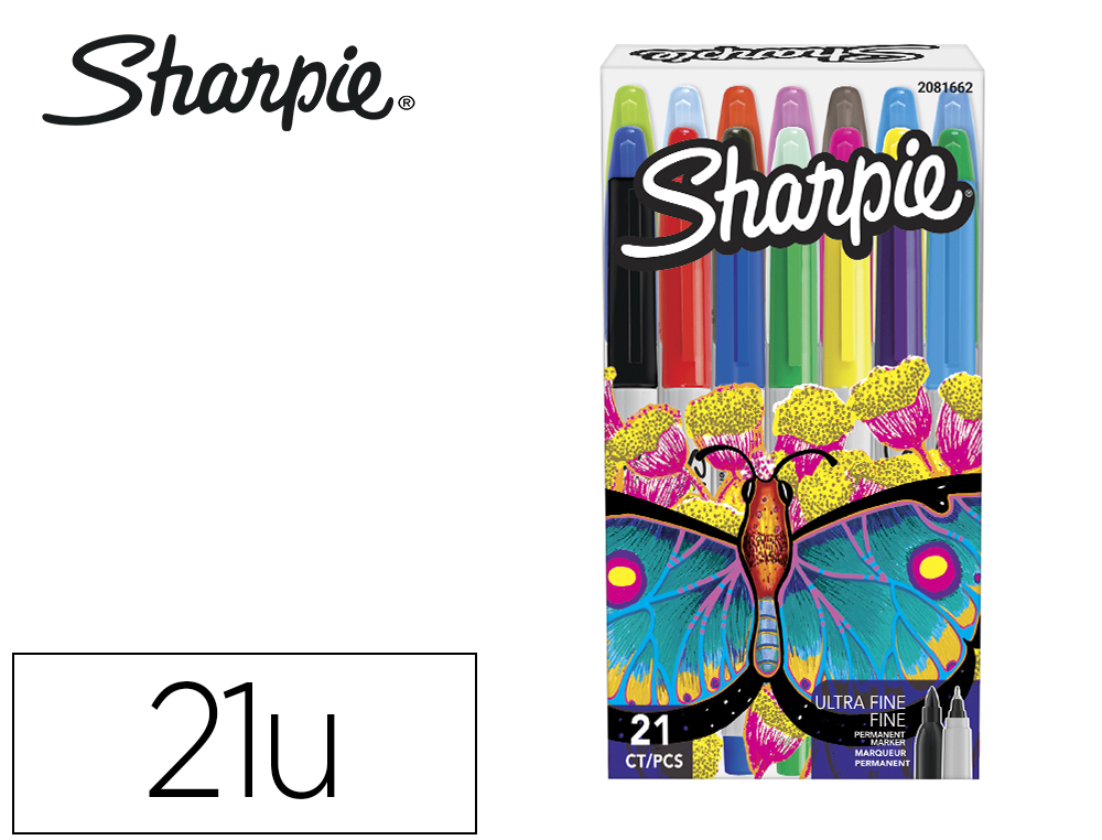 Rotulador sharpie permanente pack mariposa de 14 unidades punta fina + 7 unidades punta ultrafina colores surtidos