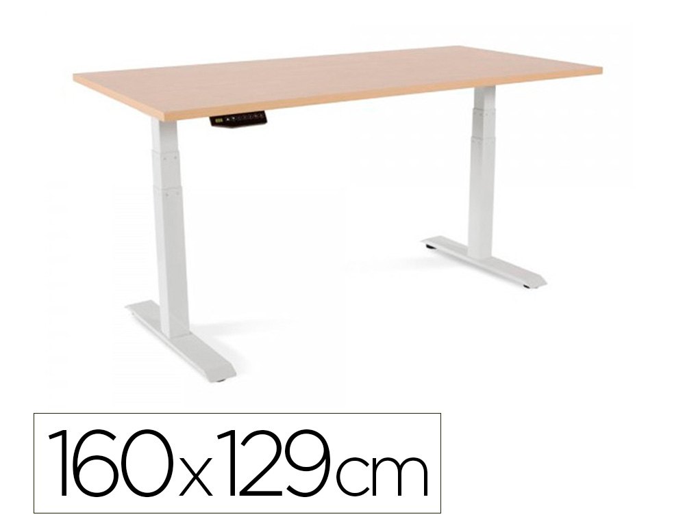 Mesa rocada regulable en altura electricamente hasta 129 cm estructura de acero tablero 160 cm color haya