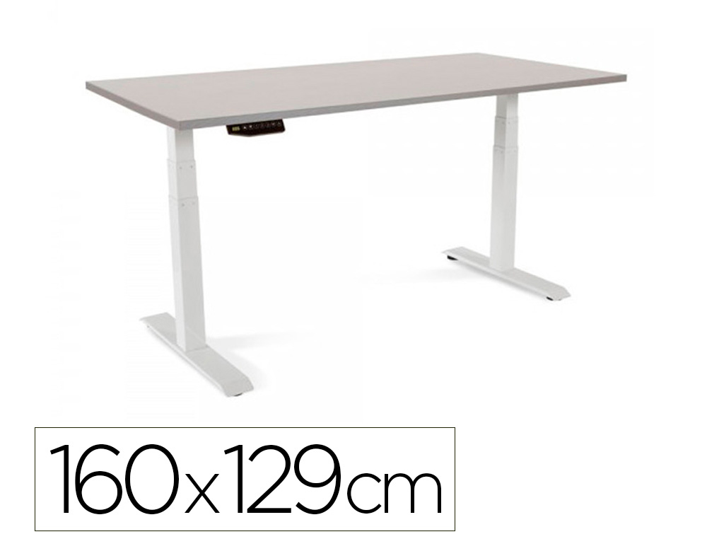 Mesa rocada regulable en altura electricamente hasta 129 cm estructura de acero tablero 160 cm color gris