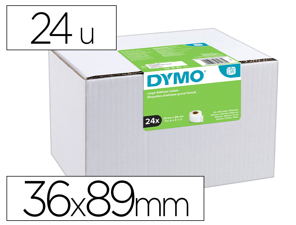 Etiqueta adhesiva dymo labelwriter para direccion 36×89 mm blanca pack de 24 rollos