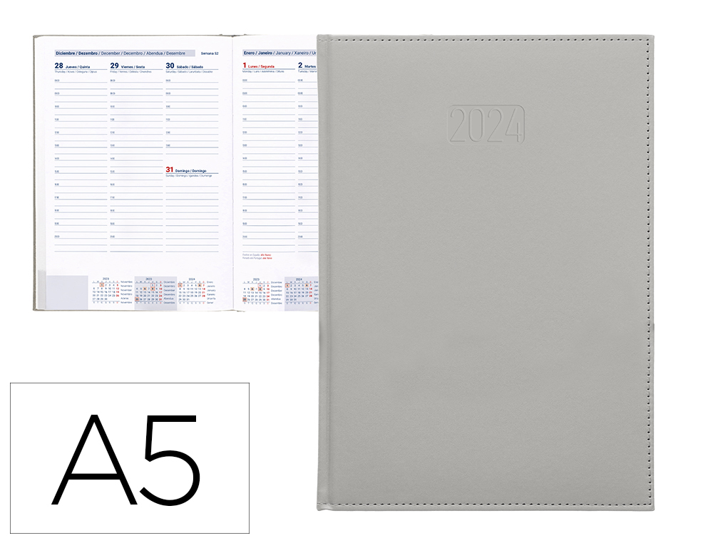 Agenda encuadernada liderpapel creta 15×21 cm 2024 semana vista color gris papel 70 gr