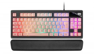 MKAXPES Teclado Compacto TKL H-Mech Iluminación RGB 9 Efectos Reposamuñecas Gel Rosa Idioma Español