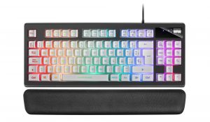 MKAXWES Teclado Compacto TKL H-Mech Iluminación RGB 9 Efectos Reposamuñecas Gel Blanco Idioma Español