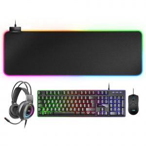 MCPEXES Combo Teclado H-Mech Ratón Auriculares RGB y Alfombrilla RGB XXL Idioma Español