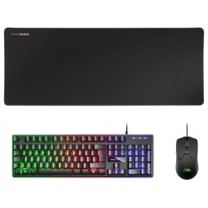 MCPXBES Combo Teclado H-Mech FRGB Ratón Ultraligero 10000DPI y Alfombrilla XXL Negro Idioma Español