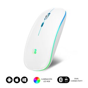 Ratón Inalámbrico Bluetooth + RF RGB LED Dual Flat Mouse White