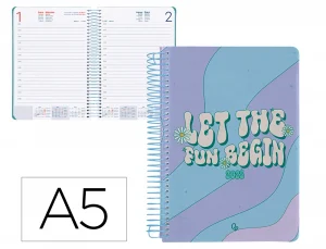 Agenda espiral liderpapel zant e a5 2025 día página color azul papel 70 gr