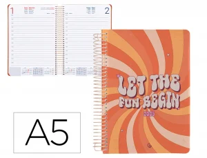 Agenda espiral liderpapel zant e a5 2025 día página color naranja papel 70 gr