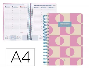 Agenda espiral liderpapel clas sic a4 2025 semana vista color rosa papel 70 gr