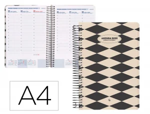 Agenda espiral liderpapel clas sic a4 2025 semana vista blanco y negro 1 papel 70 gr