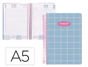 Agenda espiral liderpapel clas sic a5 2025 día página light color azul papel 70 gr