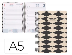 Agenda espiral liderpapel clas sic a5 2025 día página blanco y negro 1 papel 70 gr