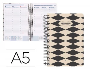 Agenda espiral liderpapel clas sic a5 2025 semana vista blanco y negro 1 papel 70 gr