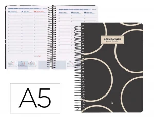 Agenda espiral liderpapel clas sic a5 2025 semana vista blanco y negro 2 papel 70 gr