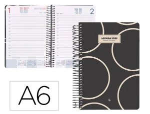 Agenda espiral liderpapel clas sic a6 2025 día página blanco y negro 2 papel 70 gr