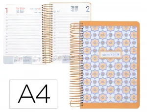 Agenda espiral liderpapel peri ssa a4 2025 día página color naranja papel 80 gr