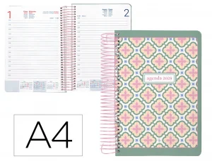 Agenda espiral liderpapel peri ssa a4 2025 día página color verde papel 80 gr