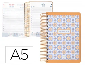 Agenda espiral liderpapel peri ssa a5 2025 día página color naranja papel 80 gr