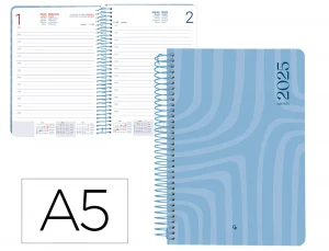 Agenda espiral liderpapel syro s a5 2025 día página color azul papel 60 gr