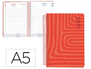 Agenda espiral liderpapel syro s a5 2025 día página color rojo papel 60 gr