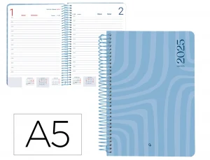 Agenda espiral liderpapel syro s a5 2025 día página color azul papel 60 gr catalan