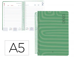 Agenda espiral liderpapel syro s a5 2025 día página color verde papel 60 gr catalan