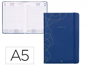 Agenda encuadernada liderpapel efira a5 2025 día página color azul papel 70 gr