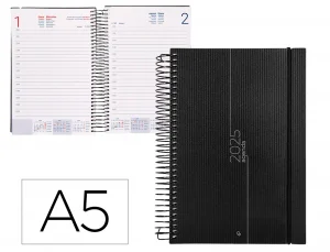 Agenda encuadernada liderpapel olbia a5 2025 día página color negro papel 60 gr