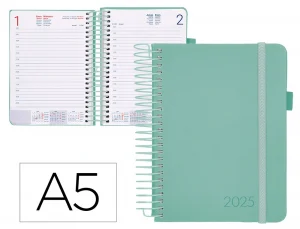 Agenda encuadernada liderpapel neon a5 2025 día página color verde papel 70 gr