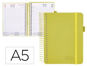 Agenda encuadernada liderpapel neon a5 2025 día página color amarillo papel 70 gr